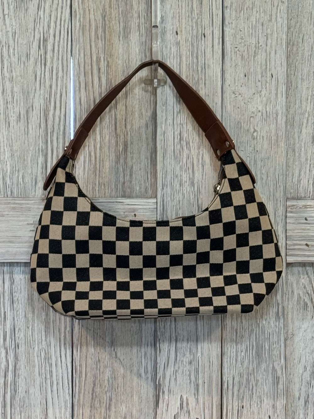 Unbranded Checkered Canvas Shoulder Bag in Black and Cream